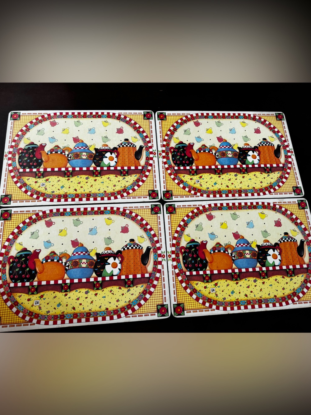 Mary Engelbreit Teapot Pattern Cork Back Placemats - Set of 4